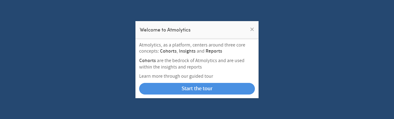 Virtual tour: the tour will automatically begin when you first access the dashboard
